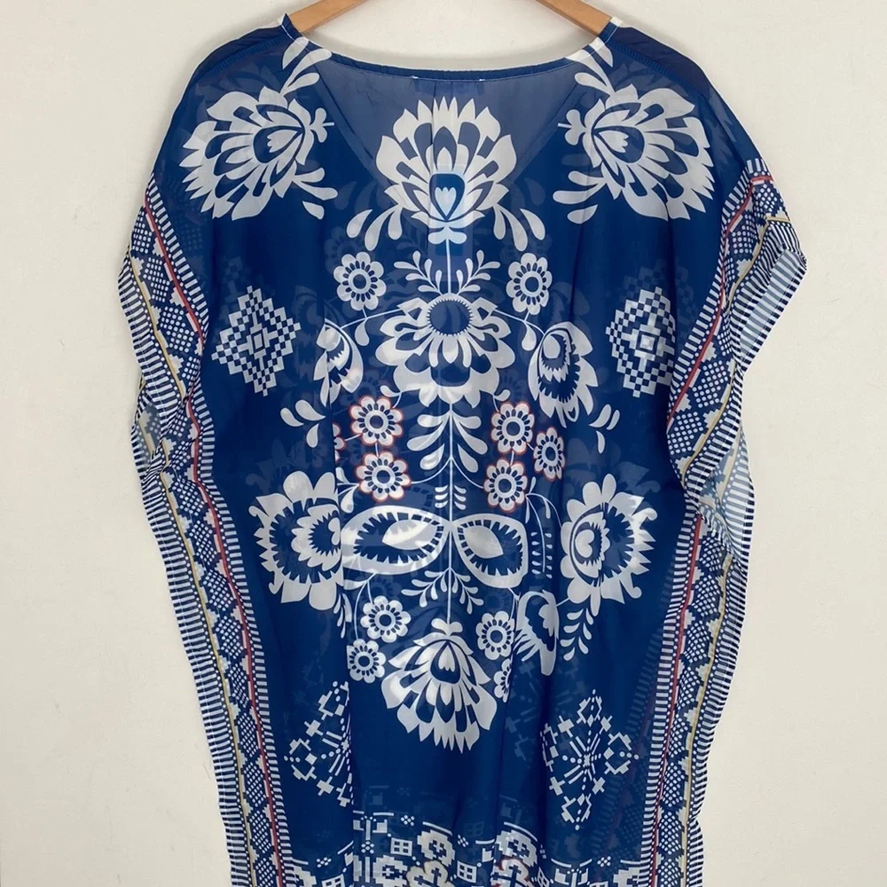 Cupshe‎ Women's Navy Blue Floral Short Sleeve Cover-Up, One Size, NWT
